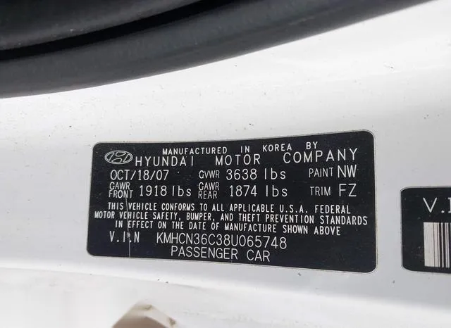 KMHCN36C38U065748 2008 2008 Hyundai Accent- SE 9