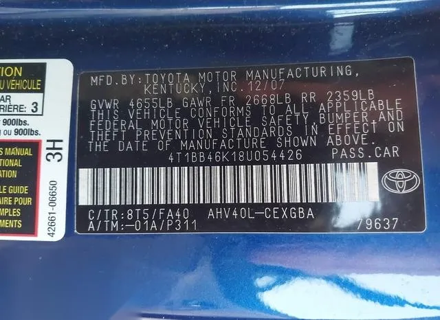 4T1BB46K18U054426 2008 2008 Toyota Camry- Hybrid Hybrid 9