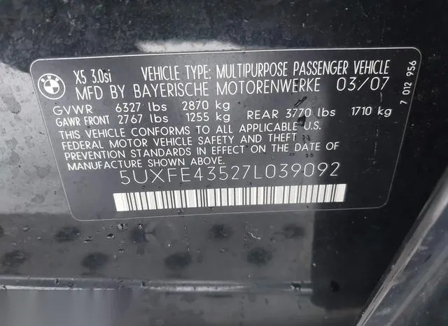 5UXFE43527L039092 2007 2007 BMW X5- 3-0SI 9