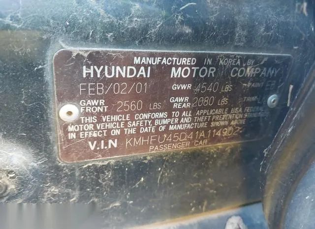 KMHFU45D41A114902 2001 2001 Hyundai XG- 300 L 9