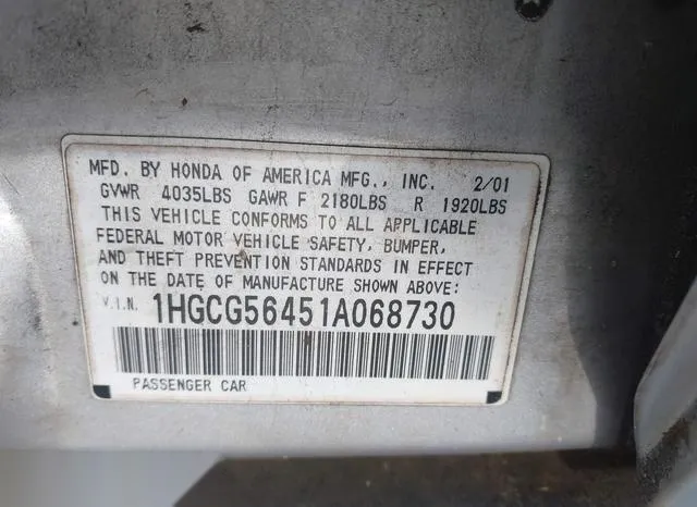 1HGCG56451A068730 2001 2001 Honda Accord- 2-3 LX 9