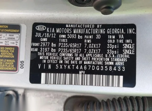 5XYKT4A67DG358433 2013 2013 KIA Sorento- LX 9