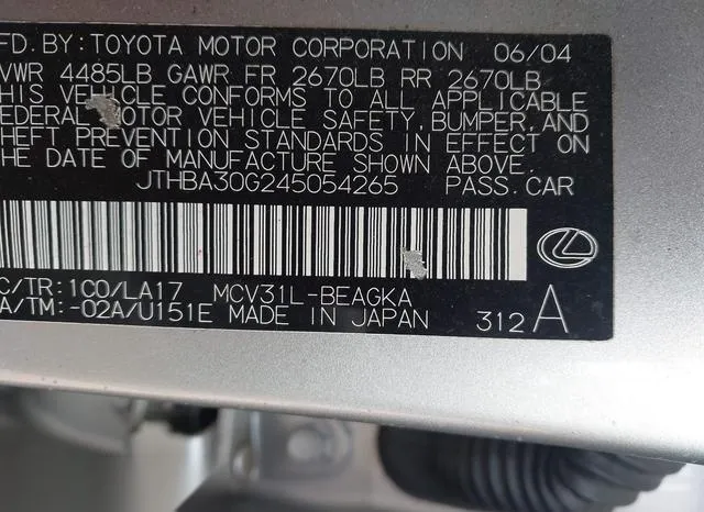 JTHBA30G245054265 2004 2004 Lexus ES- 330 9