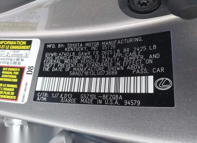 58ADZ1B13LU073688 2020 2020 Lexus ES- 350 9