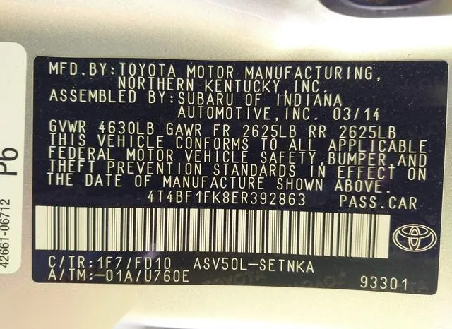 4T4BF1FK8ER392863 2014 2014 Toyota Camry- LE 9