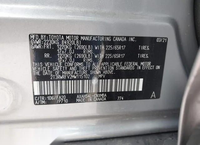 2T3RWRFV2MW115102 2021 2021 Toyota RAV4- Hybrid Xle 9