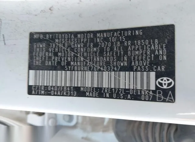 5YFBURHE7GP403247 2016 2016 Toyota Corolla- LE 9