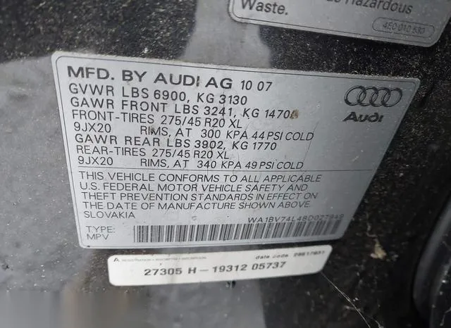 WA1BV74L48D027949 2008 2008 Audi Q7- 4-2 Premium 9