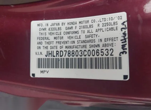 JHLRD78803C006532 2003 2003 Honda CR-V- EX 9