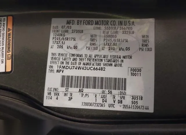 1FMDU74W43UC66482 2003 2003 Ford Explorer- Eddie Bauer 9