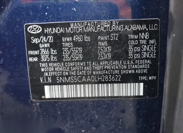 5NMS5CAA0LH283622 2020 2020 Hyundai Santa Fe- Limited 2-0T 9