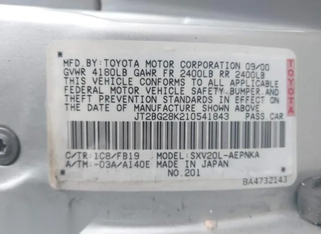 JT2BG28K210541843 2001 2001 Toyota Camry- LE 9