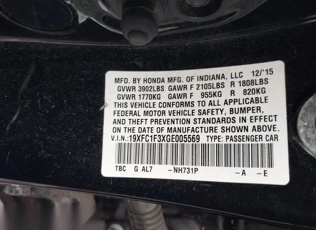 19XFC1F3XGE005569 2016 2016 Honda Civic- Ex-T 9