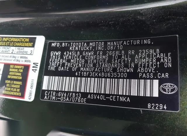 4T1BF3EK4BU635300 2011 2011 Toyota Camry- LE 9