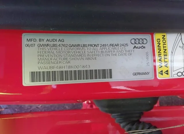 WAUBF48H18K001843 2008 2008 Audi A4- 2-0T 9