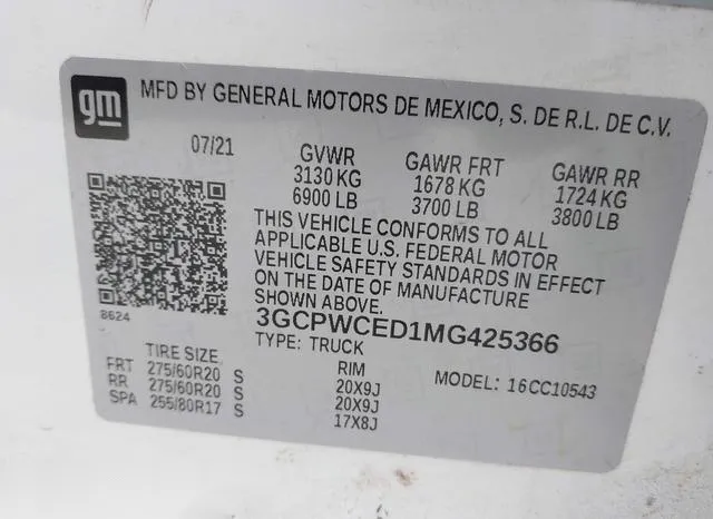 3GCPWCED1MG425366 2021 2021 Chevrolet Silverado 1500- 2Wd 9