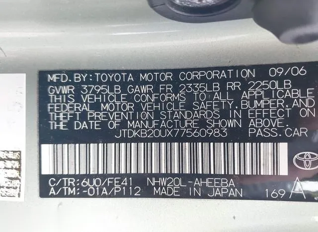 JTDKB20UX77560983 2007 2007 Toyota Prius 9