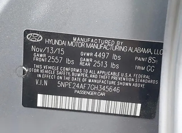 5NPE24AF7GH345646 2016 2016 Hyundai Sonata- SE 9