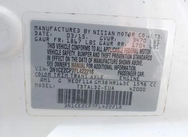 3N1CE2CP7FL422218 2015 2015 Nissan Versa- Note S -sr-/S Plu 9