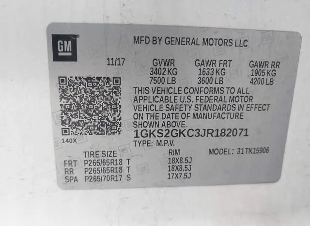 1GKS2GKC3JR182071 2018 2018 GMC Yukon- XI Slt 9