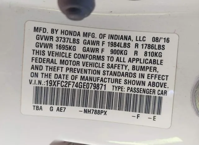 19XFC2F74GE079871 2016 2016 Honda Civic- EX 9