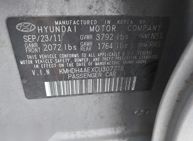 KMHDH4AEXCU307776 2012 2012 Hyundai Elantra- Gls -ulsan Plant- 9