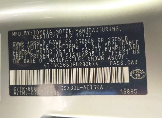 4T1BK36B08U283674 2008 2008 Toyota Avalon- Xls 9