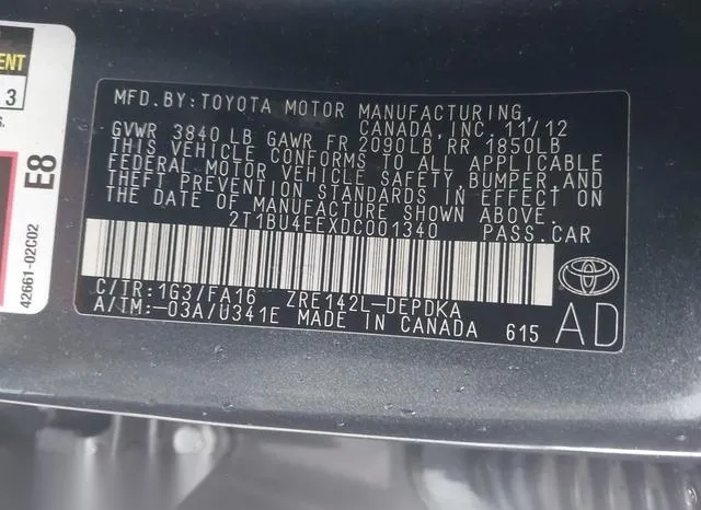 2T1BU4EEXDC001340 2013 2013 Toyota Corolla- L 9