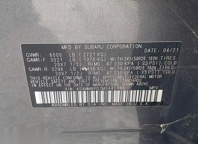 4S4WMAPD1M3445988 2021 2021 Subaru Ascent- Limited 9