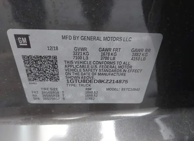 1GTU8DED8KZ214875 2019 2019 GMC Sierra- 1500 Slt 9