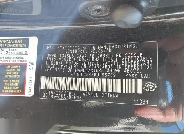 4T1BF3EK8BU155759 2011 2011 Toyota Camry- LE 9