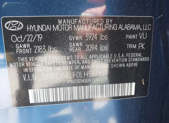 5NPD84LF0LH557869 2020 2020 Hyundai Elantra- Sel 9