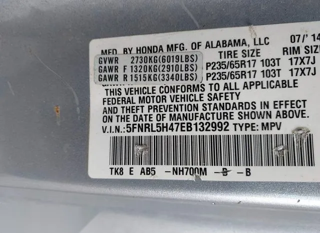 5FNRL5H47EB132992 2014 2014 Honda Odyssey- EX 9