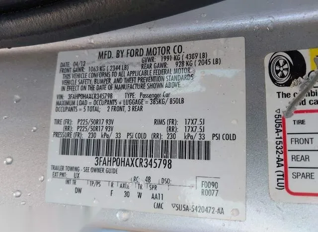 3FAHP0HAXCR345798 2012 2012 Ford Fusion- SE 9