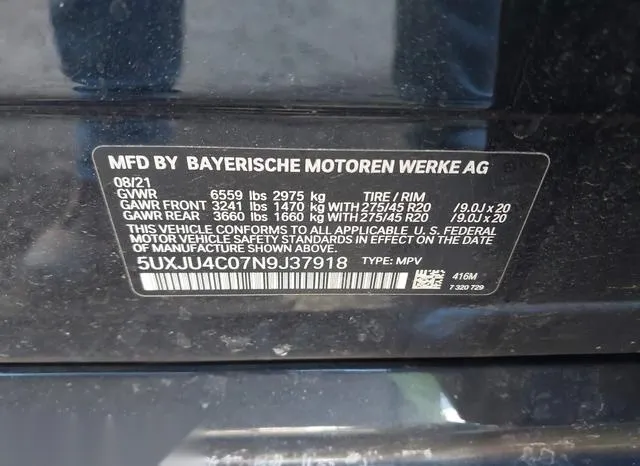 5UXJU4C07N9J37918 2022 2022 BMW X5- M50I 9