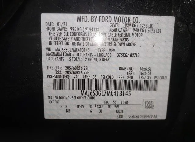 MAJ6S3GL7MC413145 2021 2021 Ford Ecosport- SE 9