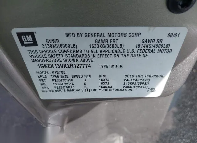 1GKEK13VX2R127774 2002 2002 GMC Yukon- Sle 9