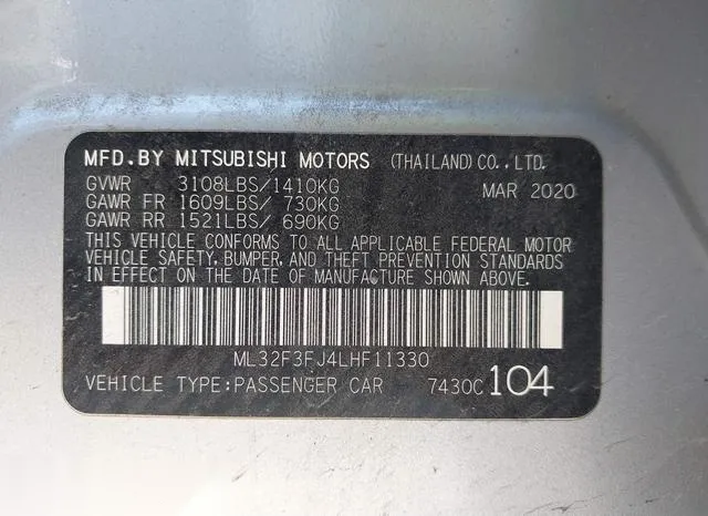 ML32F3FJ4LHF11330 2020 2020 Mitsubishi Mirage- G4 ES 9