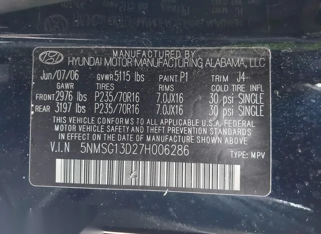 5NMSG13D27H006286 2007 2007 Hyundai Santa Fe- Gls 9