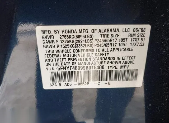 5FNYF48999B015400 2009 2009 Honda Pilot- Touring 9