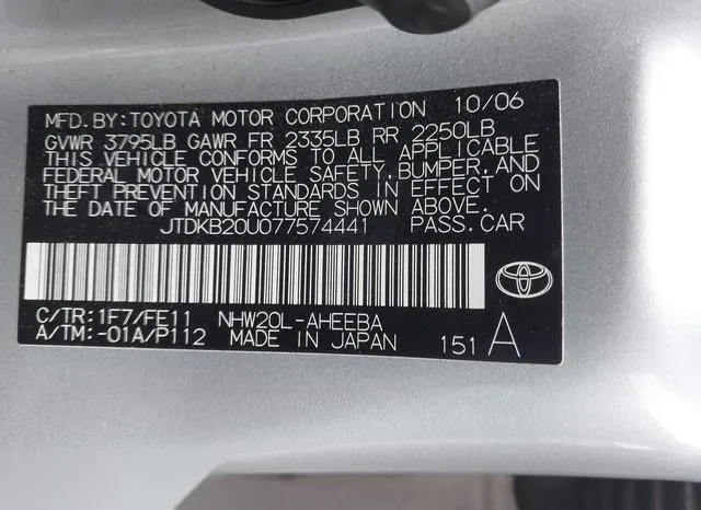 JTDKB20U077574441 2007 2007 Toyota Prius 9