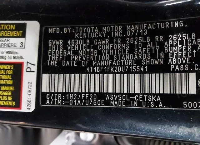 4T1BF1FK2DU715541 2013 2013 Toyota Camry- SE 9