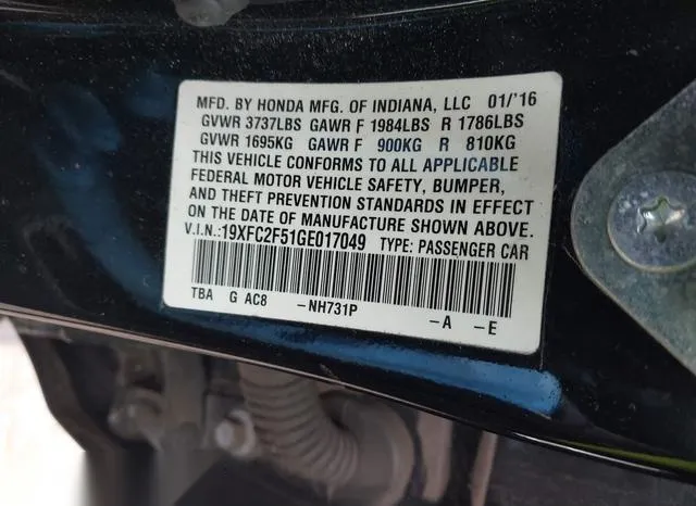 19XFC2F51GE017049 2016 2016 Honda Civic- LX 9