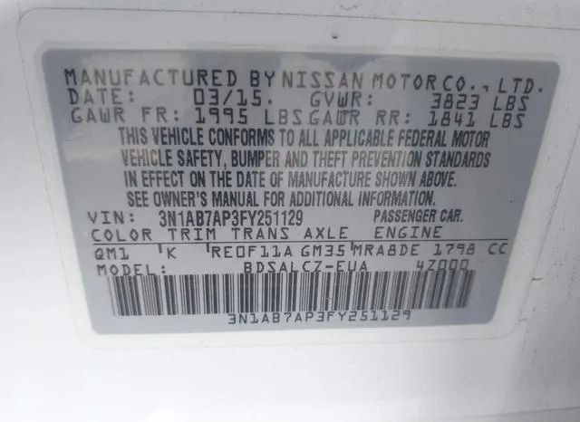 3N1AB7AP3FY251129 2015 2015 Nissan Sentra- S 9