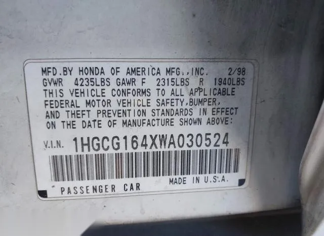 1HGCG164XWA030524 1998 1998 Honda Accord- Lx V6 9