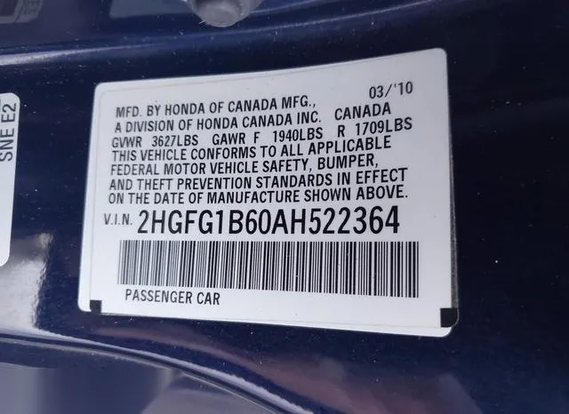 2HGFG1B60AH522364 2010 2010 Honda Civic- LX 9