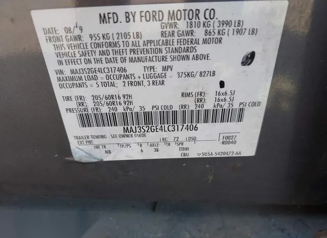 MAJ3S2GE4LC317406 2020 2020 Ford Ecosport- SE 9