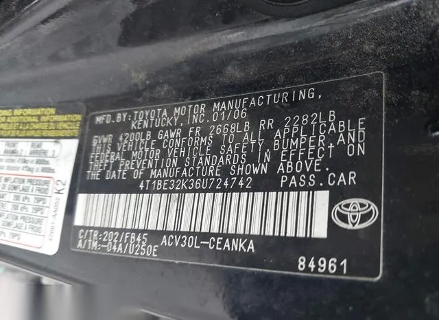 4T1BE32K36U724742 2006 2006 Toyota Camry- LE 9