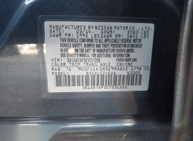 3N1AB7AP3EY231588 2014 2014 Nissan Sentra- S 8