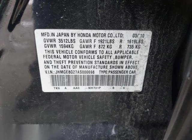 JHMGE8G27AS000698 2010 2010 Honda Fit 9